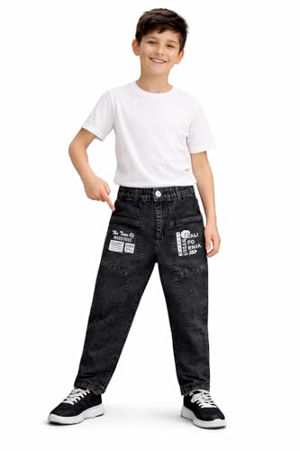 Image of Boys Cargo Pants, Kids Cargo Jeans with Pockets, Adjustable Waist, Stretch Denim Casual Pants for Boys