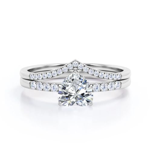 Heart Shaped Moissanite Wedding Ring Sets for Women 1.52 Carat (ctw) Bridal Sets Wedding Rings 10K 14K 18K Gold Platinum Plated Silver Wedding Band Set3