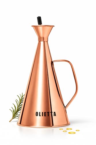 Olietta Bouteille à Huile d’olive avec Bec Verseur Anti-Gouttes en Cuivre Acier Inoxydable 500 ml 0,5 Litre – Huilier idéal pour verser l’huile –...