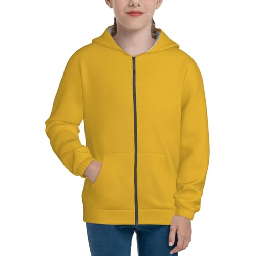 Solid color gold Print Girls Athletic Zip Up Hoodies,Sweatshirts with Pockets Long Sleeve Hooded Jackets, for 7-18 Y2