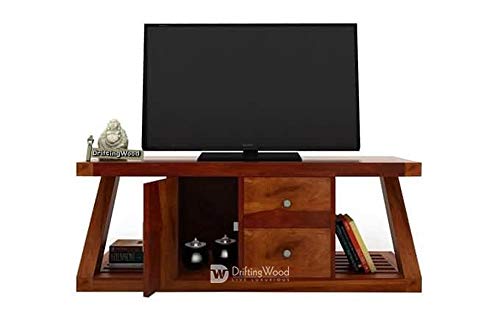 Image of DRIFTINGWOOD Solid Sheesham Wood Sideboard TV Cabinet for Living Room | Wooden Free Standing TV Unit Side Board Table with 2 Drawer, 2 Shelf & Door Cabinet Storage | Rosewood, Honey Finished