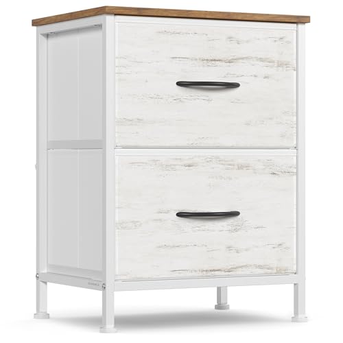Image of SONGMICS BELLAH Collection - Dresser for Bedroom, Chest of Drawers, Nightstand, 2 Drawers, Storage Organizer Unit, Closet, Entryway, Farmhouse, Rustic White and Honey Brown ULGS312WJ02S