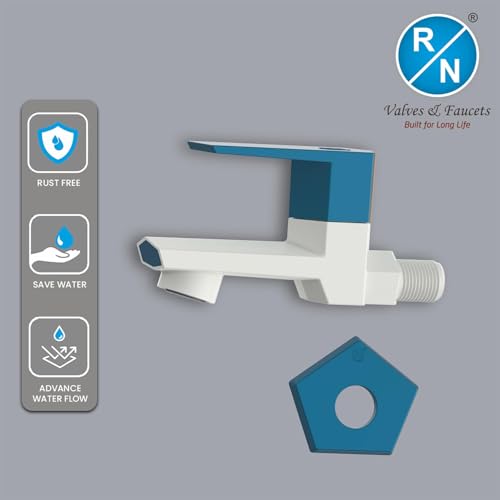 Image of RN PTMT Bib Cock for Bathroom | 15mm Foam Flow Water Tap with Flange | Luxury G20 Series Faucet | High-Grade Engineering Polymer Tap (White Marine Blue Dual, Pack of 4)