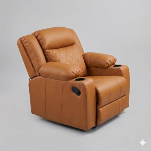 Image of Amazon Brand - Solimo Cosmo | Single Seater Sofa Recliner | Manual Recliner (Leatherette Tan) | 1 Year Warranty