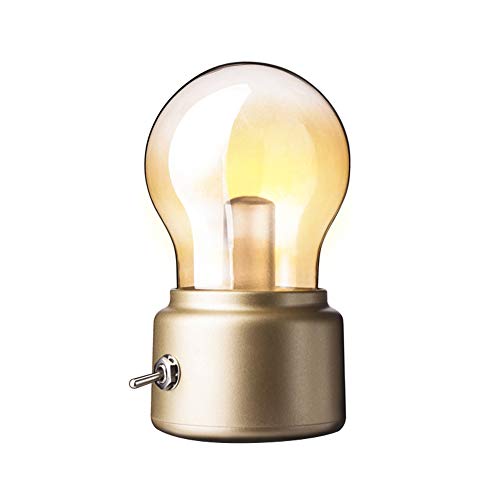 Preisvergleich Produktbild Qinlee Retro Birne Lampe USB wiederaufladbare LED Nachtlicht Mini Nachttisch Schreibtischlampe Energiesparende elegante für Schlafzimmer Nachttisch Beleuchtung Glühbirne(Gold)