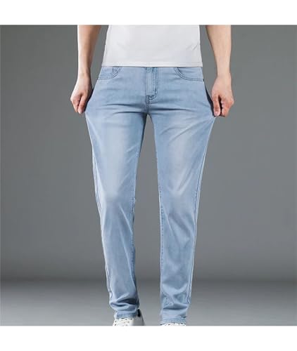 Men's High Waist Jeans Summer Thin Trousers Solid Color PlElasticity Straight Leg Denim Pants 6