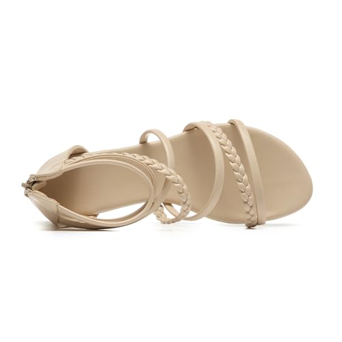 Image of youngshow Women's Braided Strappy Sandals - Open Toe Dressy Gladiator Flat Sandals with Back Zipper, Casual Summer Beach Shoes