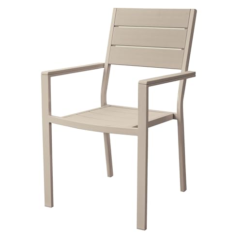 Totò Piccinni Sedia MESSICO con struttura in metallo, seduta e schienale in polietilene effetto legno (1, Tortora, Con Braccioli)