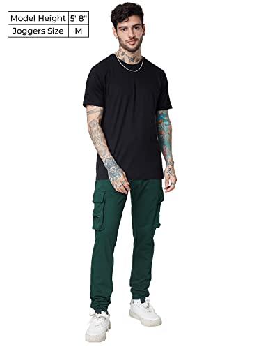 Image of The Souled Store| Solids: Jasper Green Mens and Boys Joggers|Regular fit Solid| 80% Cotton 20% Polyester Green Color Men Cargo Joggers