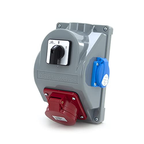 ELS Elektrotechnika Distributore da parete con interruttore 0-1 e Schuko 1 x 230 V + 1 x prese CEE 16 A, cablato, pronto per il collegamento per garage, officina, fabbrica, ambienti umidi
