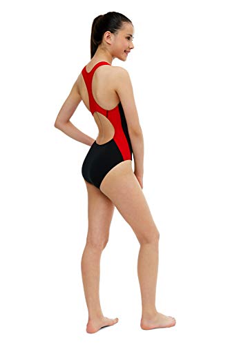 Maru Girl's Panel Pacer Swimsuit - Black/Red, 32in, 38 - Image 2