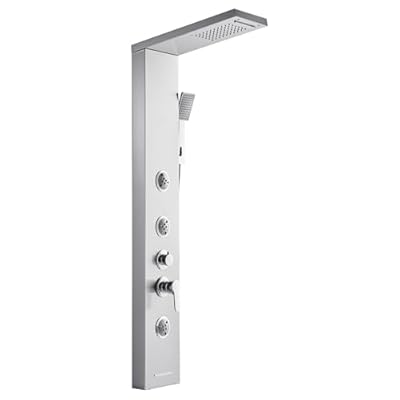 VEVOR Shower Panel Tower System with Rainfall Waterfall Shower Head, 53 in Brushed Stainless Steel Shower Column, 5-Function Faucet, Wall-Mount Rain Massage System with 3 Body Jet, Handheld, Tub Spout