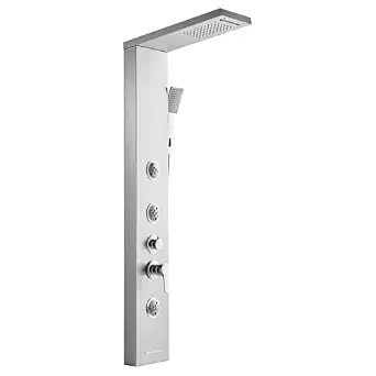 VEVOR Shower Panel Tower System with Rainfall Waterfall Shower Head, 53 in Brushed Stainless Steel Shower Column, 5-Function Faucet, Wall-Mount Rain Massage System with 3 Body Jet, Handheld, Tub Spout
