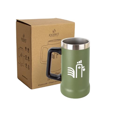 KIKIRIKIT 0.7L - Jarra Cerveza Acero Inoxidable - Mantiene la Cerveza Fría 4 horas - Vaso Termico Vintage - Libre de BPA - Apta Para Lavavajillas - Regalos para hombres (Verde Caza)