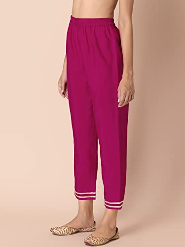 Image of Indya Womens High Rise Solid Silk Regular Fit Fushion Wear Pants