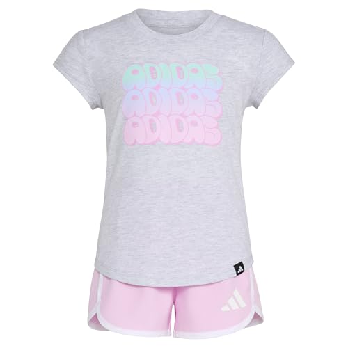 adidas baby-girls Cap Sleeve Heather Tee Shirt and Woven Short Set