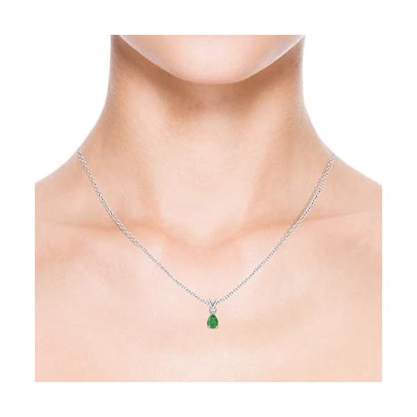 Angara Natural Emerald Solitaire Pendant for Women | Prong-Set Emerald Teardrop V-Bale Pendant with Diamond in 14K Solid Gold/Silver/Platinum | May Birthday, Anniversary, Gemstone Jewellery Gift - Image 7