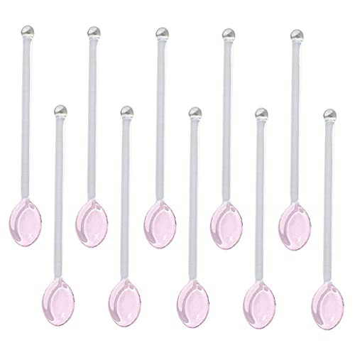 Generic Glass Stirring Spoon Rod Dishwasher Resistant Stirring Spoon Glass Teaspoons for Tea Stirring Coffee Salt Party Home 10pcs (Pink)