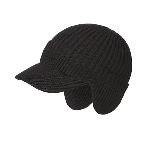 ZEMINRI Gorra de Hombre Negro Gorro Termico Invierno de Punto Hombre y Mujer Forrado Gorra Running Mujer Antiviento con Visera y Orejeras Gorras Caliente Elástico Suave para Senderismo Ciclismo