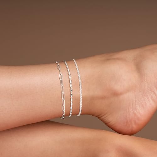 Image of Robaice Ankle Bracelets for Women, Glitter Waterproof Adjustable Anklet for Women, 14K Gold Plated /Sterling Silver Layered Anklets, Summer Beach Anklet Jewelry for Women Gift