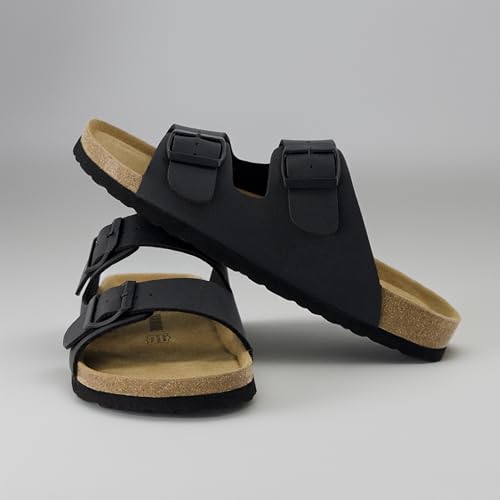 Image of CUSHIONAIRE Lane Cork Footbed Mens Sandals, Adjustable Buckle Comfort Slides for Men, Genuine Leather Insole Summer Sandals Men Footwear