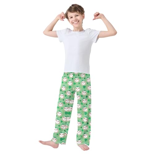 ZZXXB Sloth Shamrock Boys Long Pants Soft Trousers Elastic Waist Kids Lounge Bottoms with Pockets S-XL2