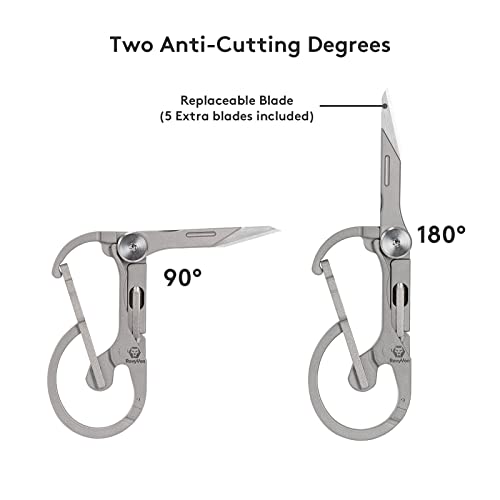 RovyVon U4 Pro+ Plus Titanium Carabiner Keychain Knife, EDC Multitool Pocket Clip with Replaceable Sharp Blade, Dual-bit Screwdriver and Ruler, Emergencies/Office