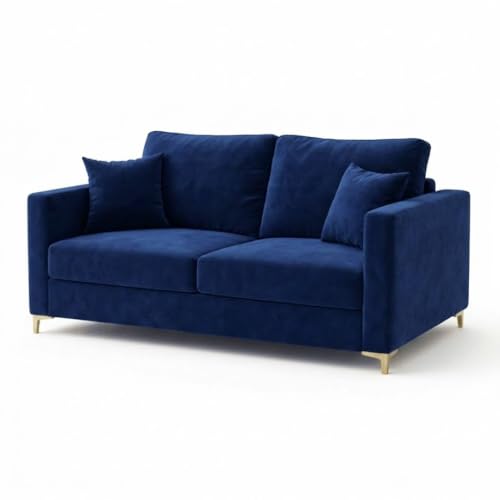 Image of Hayes Rich Velvet Suede 3 Seater + 2 Seater Sofa | Golden Aesthetic Legs | 6 Person Seating Capacity | Spacious Soft Touch Comfort | Modern Living Room Sofa (Dark Blue)