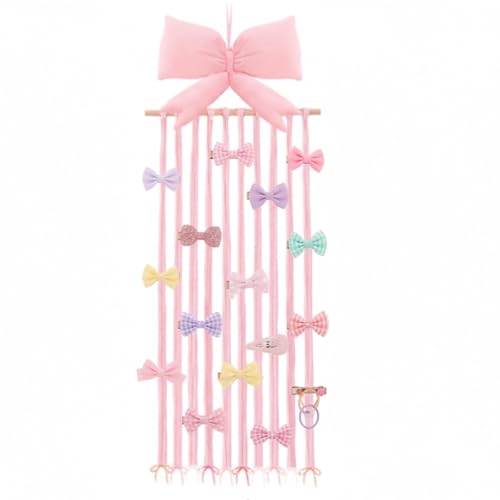 Image of Suncalla Long Bow Holder for Girls Baby Pink Bow Hair Bows Clip Organizer 31.5 Inch Baby Hair Accessories Storage Display Hanging Decor for Girls Nursery Room Bedroom Living Room