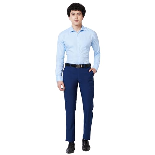Image of Park Avenue Men's Smart Fit Mid Rise Solid Pattern Poly Viscose Blend Pleatless Formal Trouser