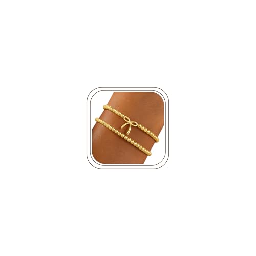 M MOOHAM Gold Beaded Bracelet for Women, 14K Gold Plated Bracelet Stack - image 1