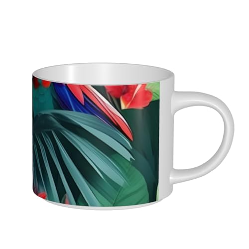 AYYQWE Tazas de cerámica de gran capacidad con estampado de loro de flores tropicales, para el hogar, oficina, regalos, cocinas, cafeterías, picnics al aire libre