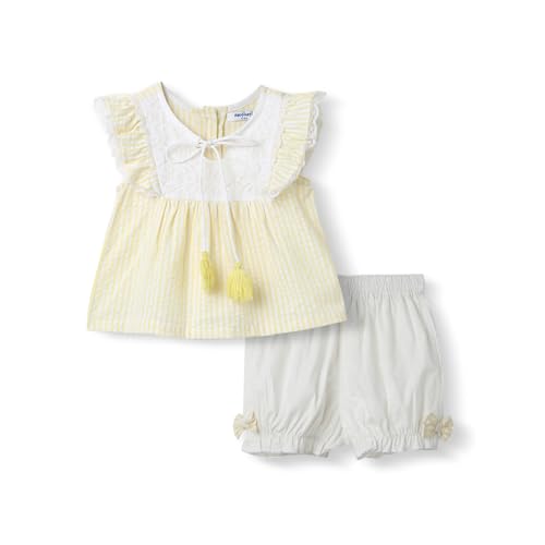 Image of Nautinati Baby Girls Printed Flutter Sleeve Top with Shorts Clothing Set | Age 0-3 Years