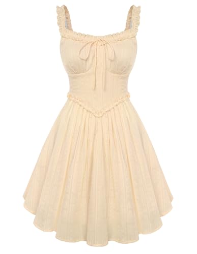 Scarlet Darkness Women Summer Corset Dresses Cotton Mini Sundress Ruffle Strap Dress Apricot XXL