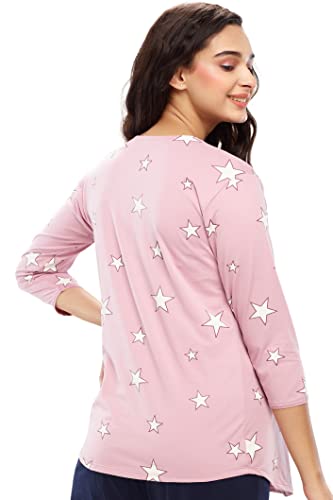 Image of ZEYO Women's Cotton Star Printed Maternity & Feeding Relaxed Fit Top 5645