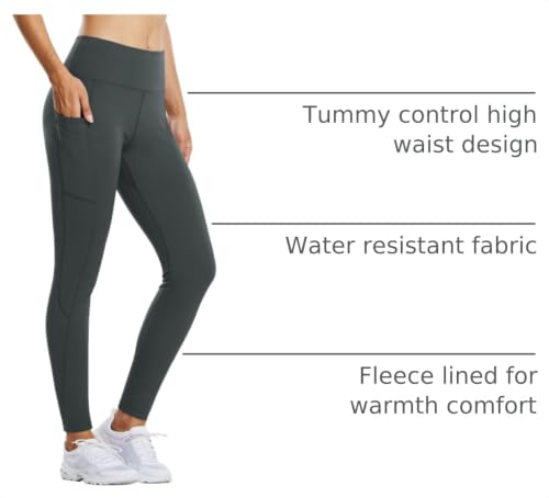 Image of baleaf Women's Fleece Lined Leggings Thermal Warm Winter Tights | 25 inch /27 inch, Water Resistant, Pockets, Running, Hiking, Yoga, Skiing, Travel, for Cold Weather, Leggings for Women
