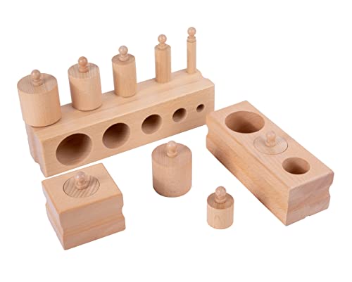 Image of Montessori Toys for Babies 6-12 Months Wooden Knob Log Mini-Cylinder Block Preschool Learning Baby Game Sensory Toys for Kids(3 Piece Set)