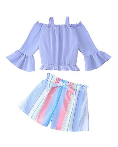 Image of Weebaby Girls Clothes 2 Piece Outfits Cute Kid Clothes Crop Top Paperbag Waist Shorts Set Summer Clothes for Tween Girls
