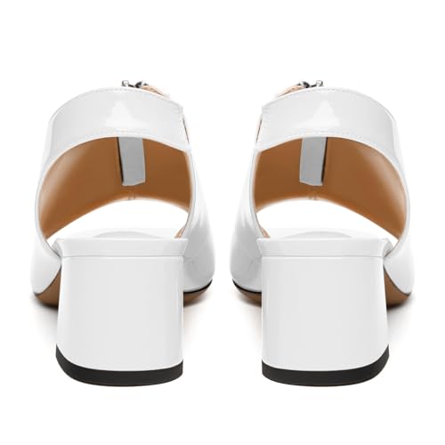 Womens Pumps, Square Peep Toe Mid Block Heel Slingback Pumps for Women, Open Toe Backless Pumps with Front Zipper 24