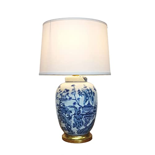 MAISONICA Blue White Chinese Floral Willow Oriental Ceramic Porcelain Table Light Lamp 60cm 60watt