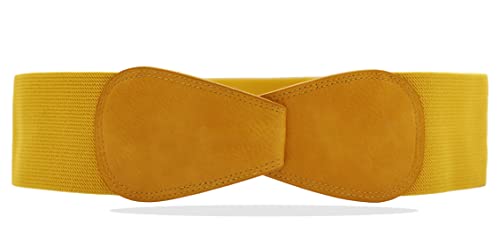 Van Der Rich ®   Cinturón Obi Elástico Ancho Extensible 7 cm   Mujer (Mostaza, TU)