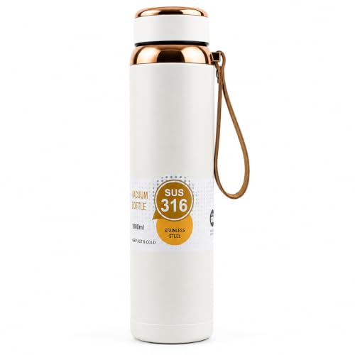 Image of 316 Stainless Steel Water Bottle 1 Litre | Hot & Cold | Durable & Leak-Proof | For Office, Home, Kids, School For Women Men | 1000ml water bottle | Pearl White