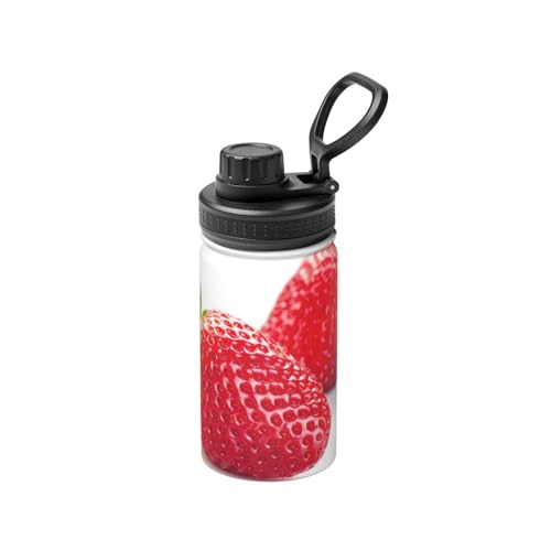 Botella de agua de acero inoxidable aislada con estampado de fresas, botella de agua deportiva de 12 onzas, ideal para viajes