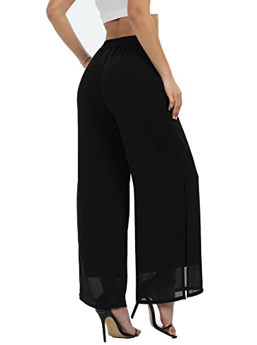 Women's Wide Leg Chiffon Dress Palazzo Pants Casual Split Hem Summer Trousers Party Club Pant3