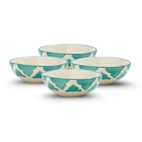 Image of Ceramic Bowl Set | 4-Piece Lightweight Crockery for Daily Use | Seafoam Green Ramen & Snack Bowls (75ml Each) | Elegant Microwave & Dishwasher Safe | Perfect Christmas & New Year Gift