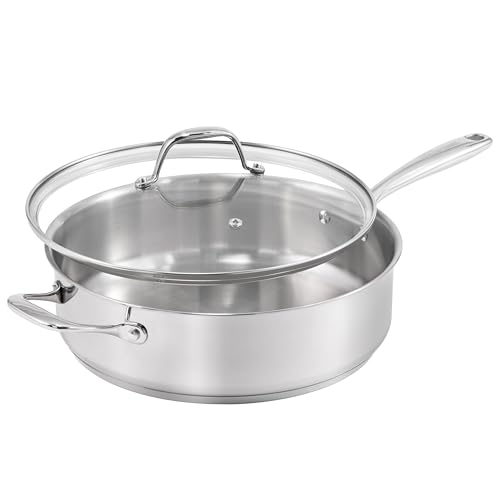 Guy Fieri's Flavortown 5 Qt. Stainless Steel Sautepan with Lid - Premium Non-Toxic Three-Layer Cookware, Oven-Safe up to 500F