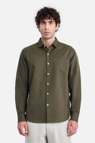 Image of SNITCH Men Casual Shirt | Regular Fit Full Sleeve Spread Collar Solid Pattern | Breathable Cotton Linen Blend & Lightweight Fabric for Summer, Vacation & Smart Casual Wear