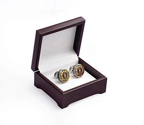 18K Gold Plated Eye Of Storm Cufflinks, Best Gifts For Men, Wedding, Business, With Luxury Wooden Gift Box #TOP4