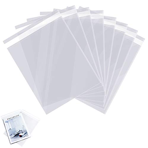 DeELF 9 x 12 Inch Clear Cellophane Bags, 400ct Self-Adhesive Sealing Strip Treat Bags in Bulk, Plastic Cello Bags for Safe Packing Food, Cookies, Candies, Fruits, Clothes and Shirts,  1.6Mil Thickness