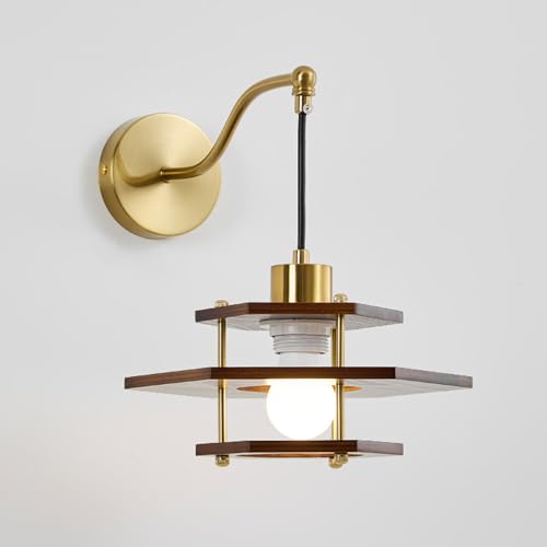 DLHH Aplique de Pared de Madera Maciza Estilo japonés, lámpara de Pared de Madera Maciza nórdica, lámpara de Pared con Acabado de latón Cepillado Antiguo Retro, lámpara de decoración ar